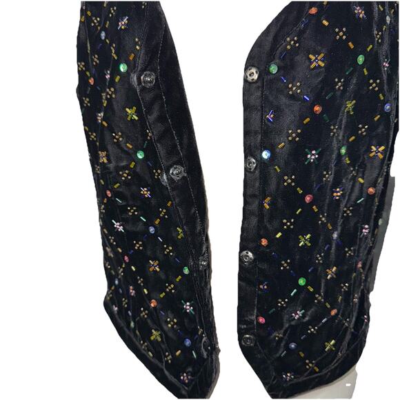 VTG Banana Republic Velvet Beaded Vest Black Size 14 Boho Festival Y2K Whimsy - Picture 3 of 7